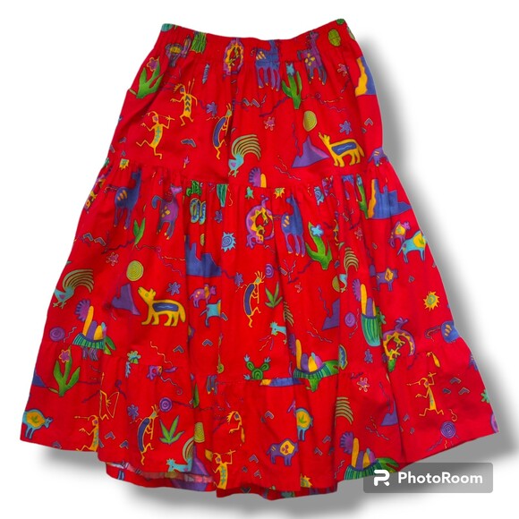 Vtg Aqua Teen Kokopelli Southwestern Peasant Skirt-Medium-Petroglyphs-Broomstick - Picture 2 of 8